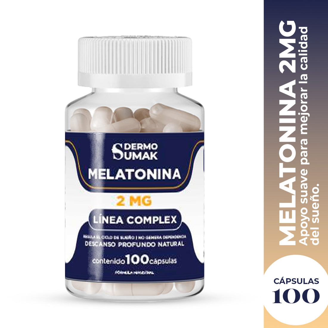 DERMO SUMAK – SUPLEMENTO PARA EL SUEÑO – MELATONINA 2MG – 100 CÁPSULAS +  REGALO PASTILLERO