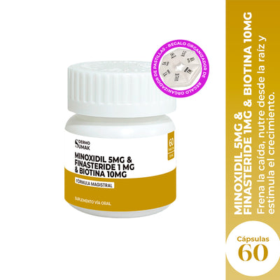 Finasteride 1 mg & Minoxidil 5 mg & Biotina 10 mg x 60 Cápsulas- Dermo Sumak + REGALO PASTILLERO