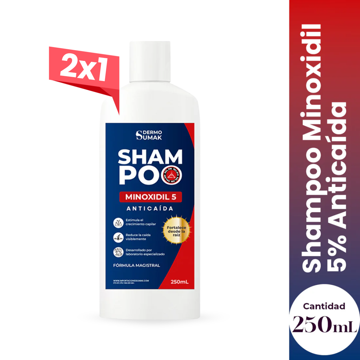 2X1 DERMO SUMAK – crecimiento capilar – SHAMPOO MINOXIDIL 5% 250ML