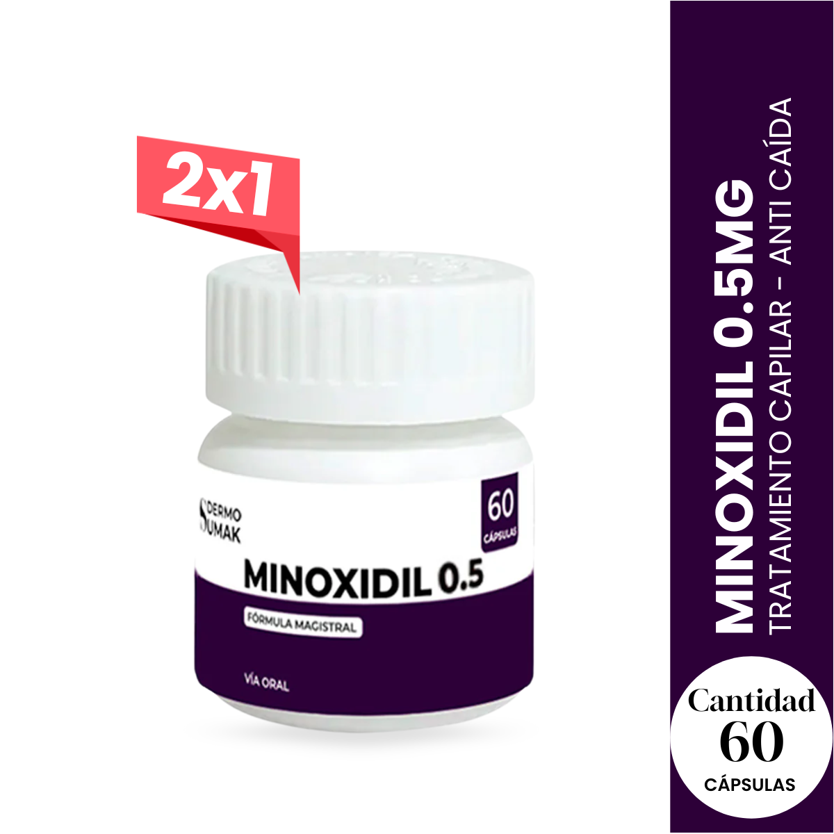 2X1 Minoxidil 0.5 Mg - 60 Capsulas Dermo Sumak