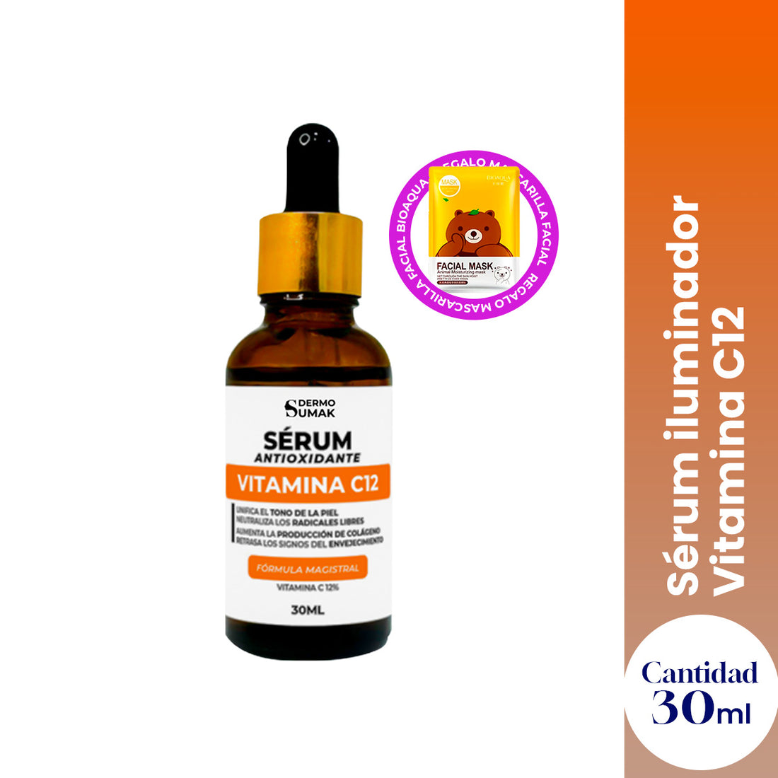 Sérum iluminador Vitamina C12 - 30 ml - Dermo Sumak + REGALO MASCARILLA