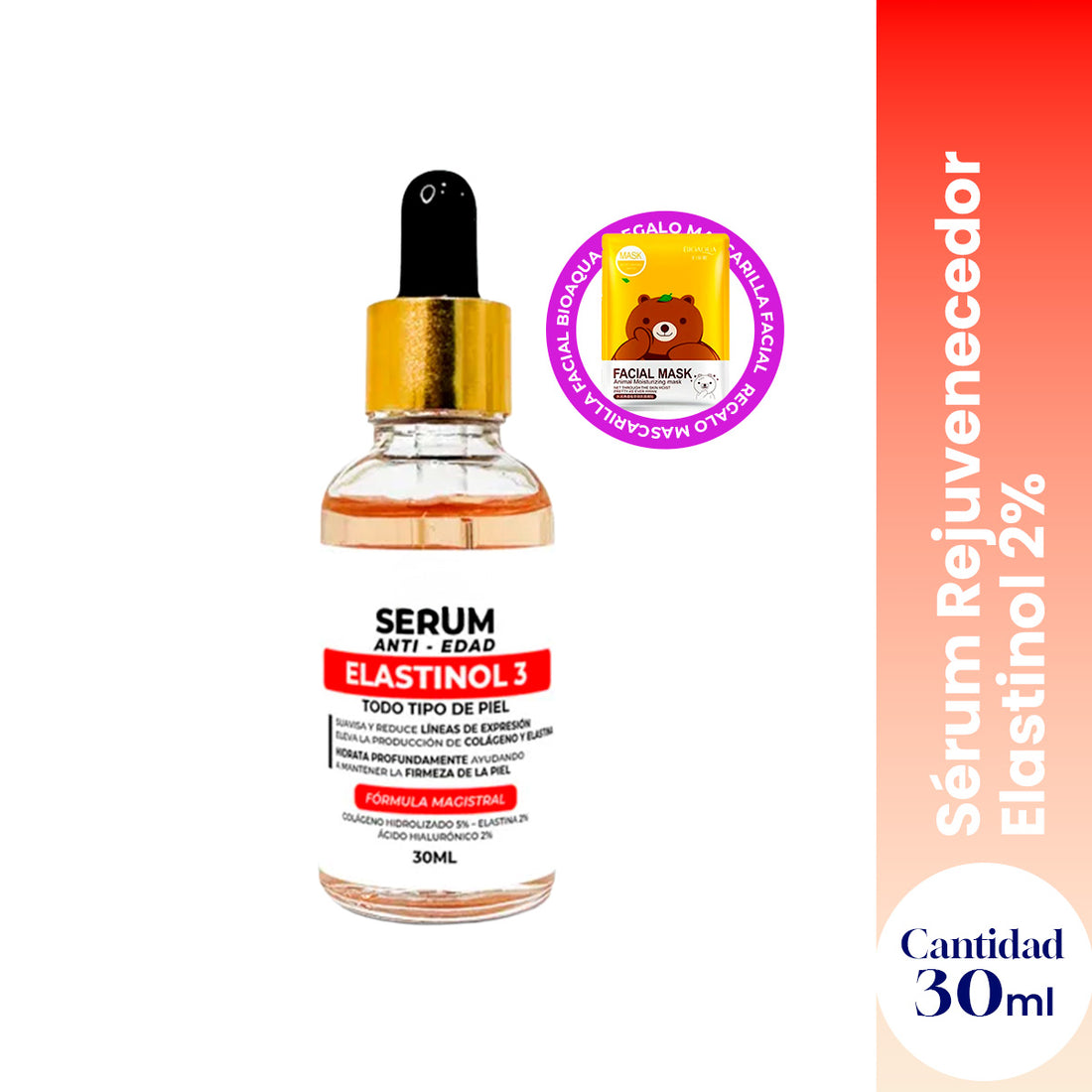 Sérum Rejuvenecedor Elastinol 2% 30 ml - Dermo Sumak + REGALO MASCARILLA