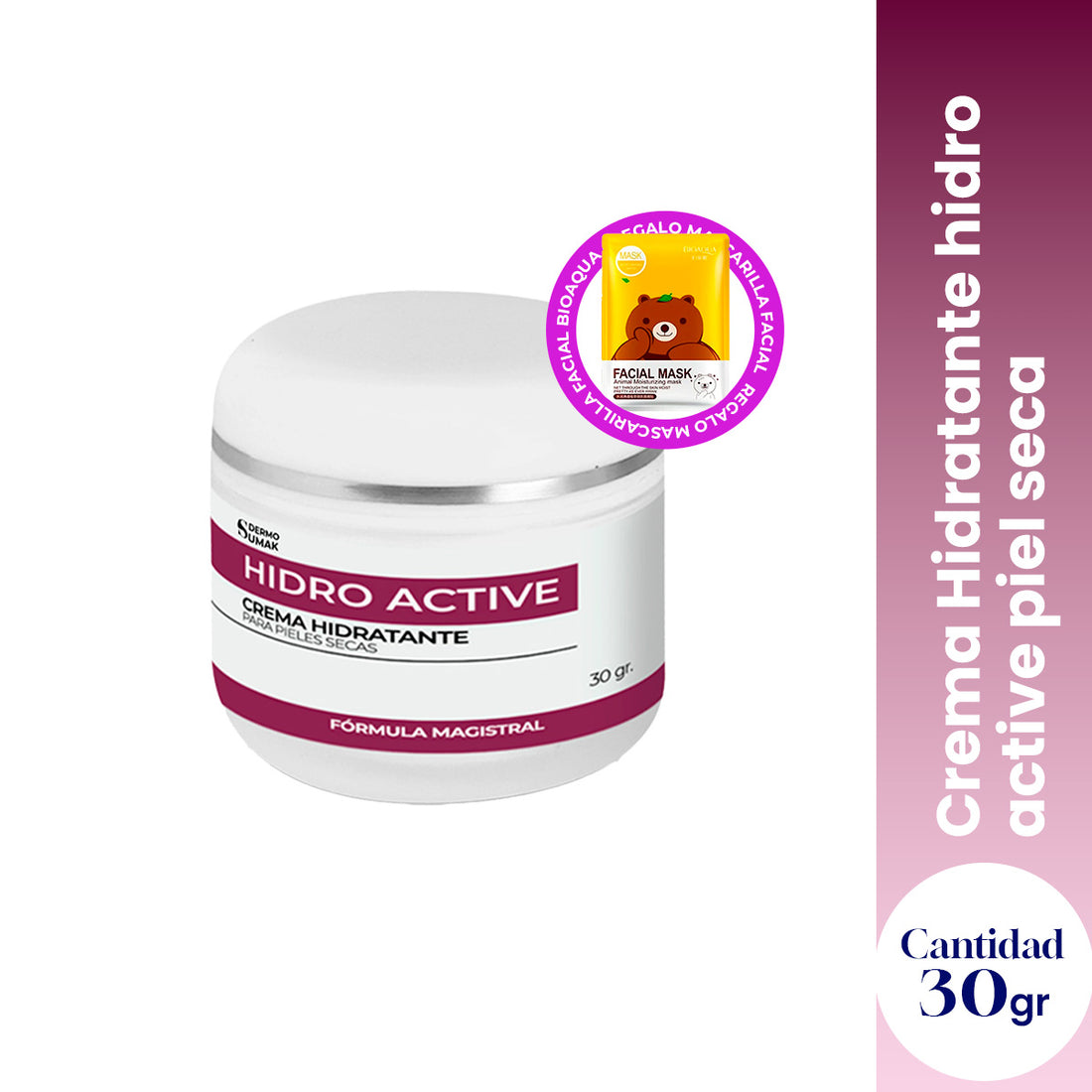 Crema Hidratante hidro active piel seca 30gr - Dermo Sumak +  REGALO MASCARILLA