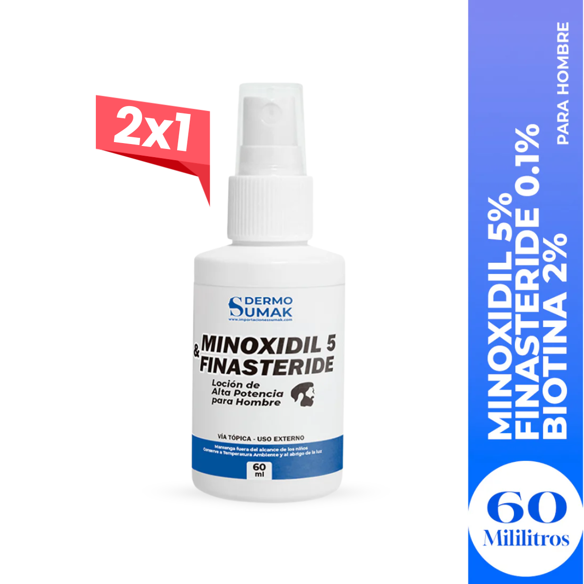 2X1 LOCIÓN MINOXIDIL &amp; FINASTERIDE &amp; BIOTINA  60ml - Dermo sumak