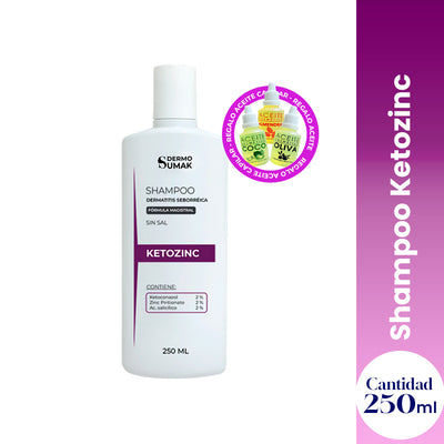 SHAMPOO KETOZINC CON  KETOCONAZOL SIN SAL 250ML - Dermo Sumak + REGALO ACEITE CAPILAR