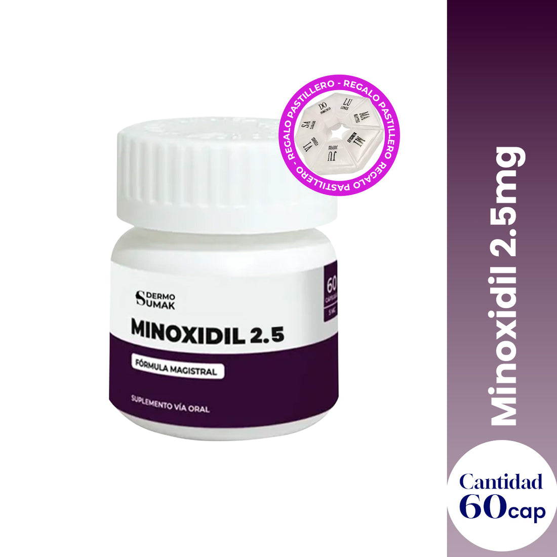 Minoxidil 2,5mg x 60 Cápsulas - Dermosumak + REGALO PASTILLERO