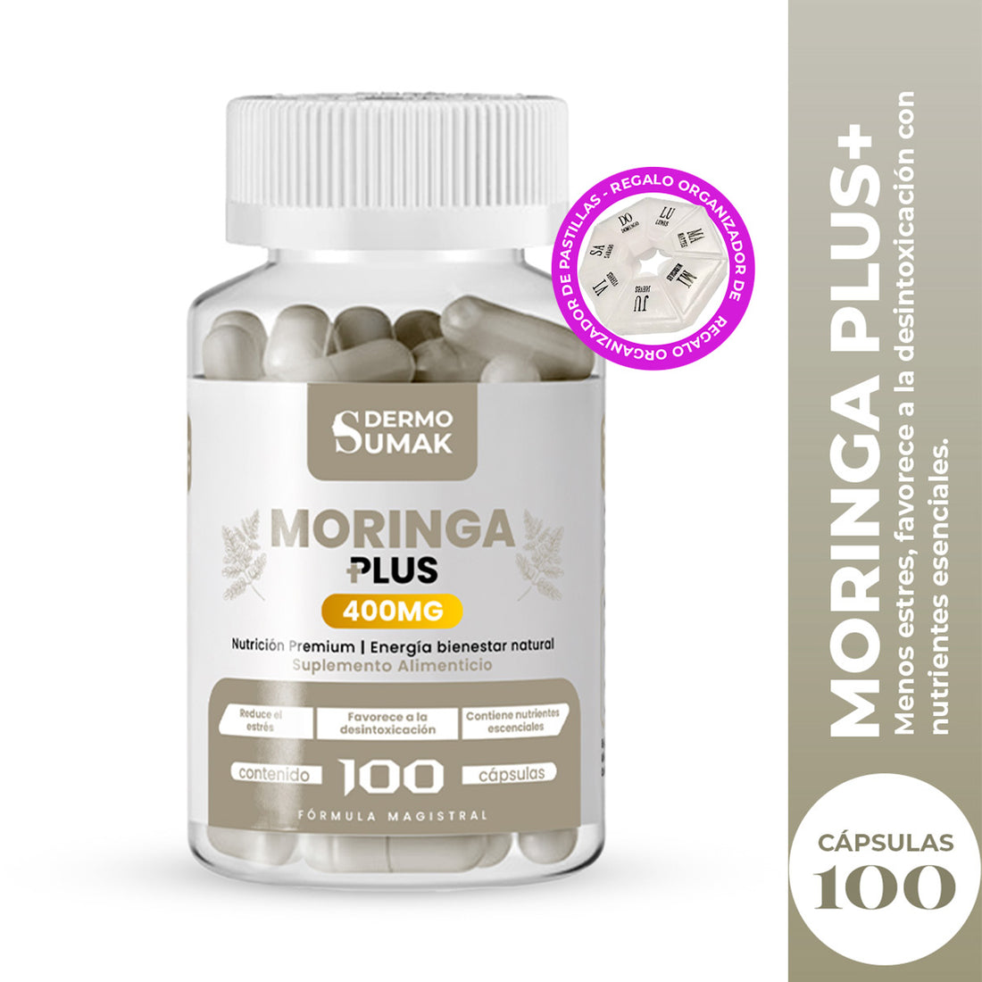 Moringa Plus+ 400mg Dermo Sumak +  REGALO PASTILLERO