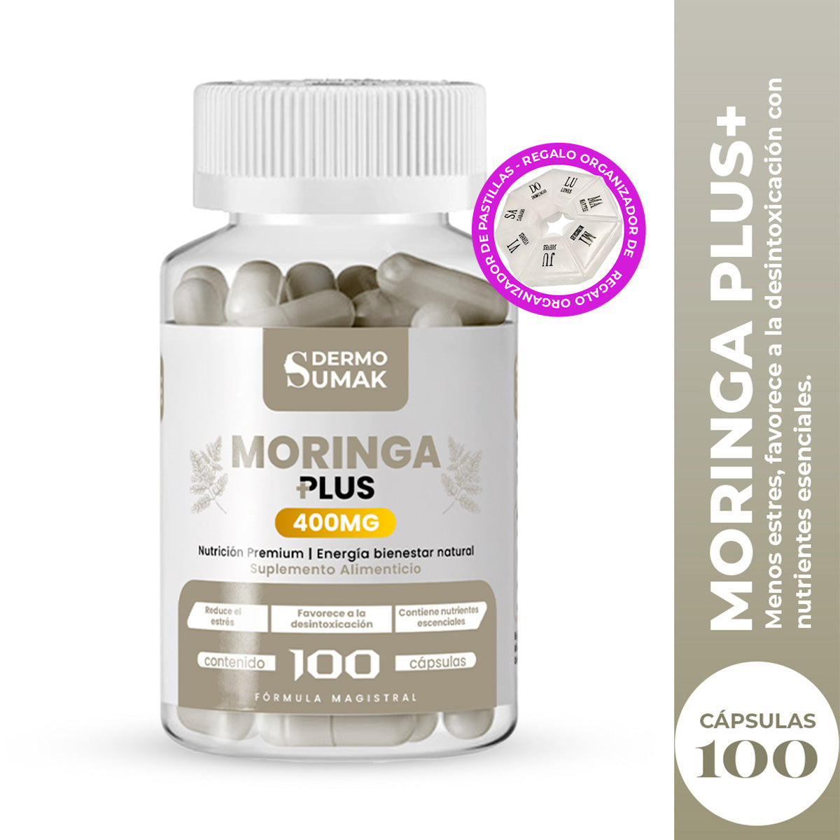 Moringa Plus+ 400mg Dermo Sumak +  REGALO PASTILLERO