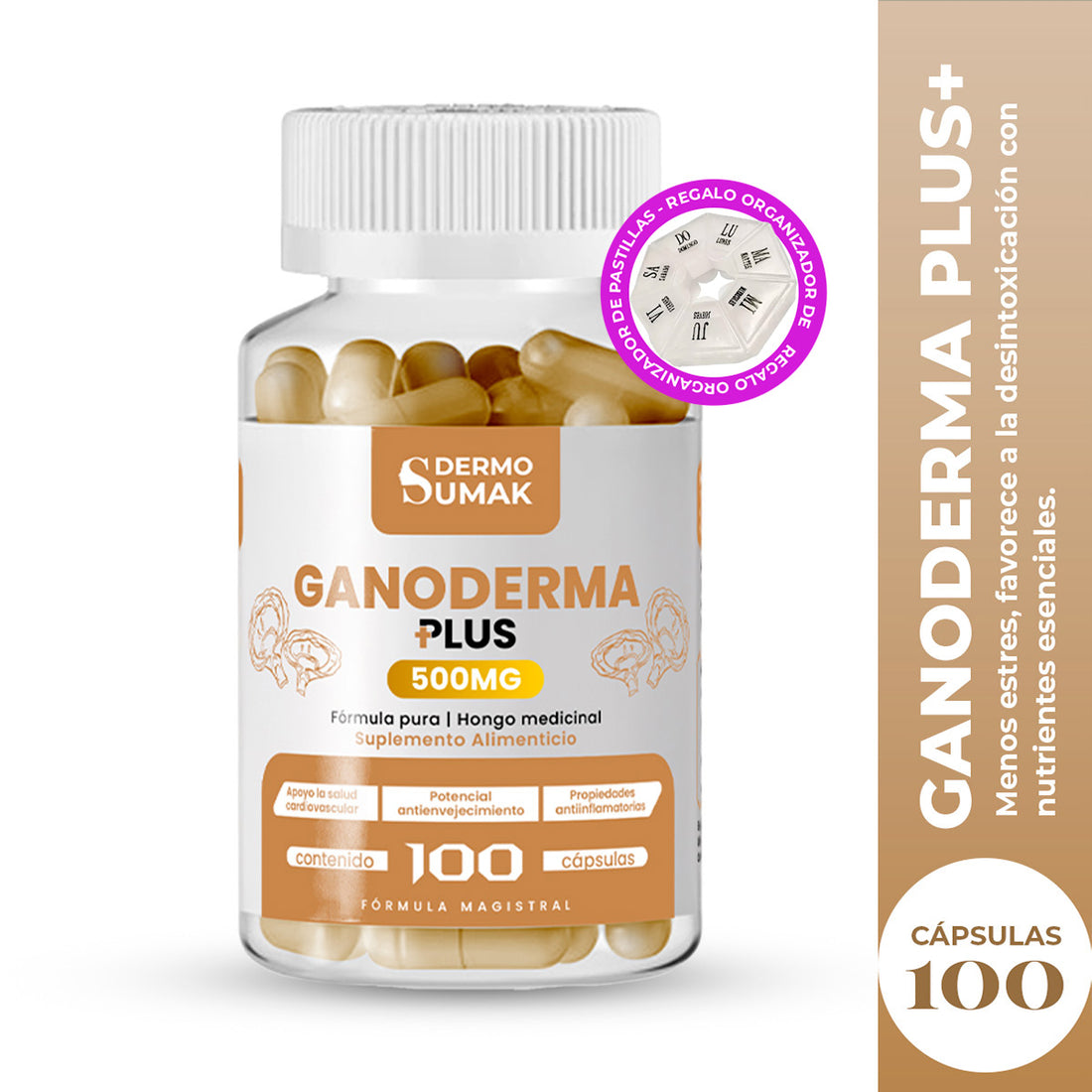 Ganoderma Plus+ 500mg Dermo Sumak + REGALO PASTILLERO