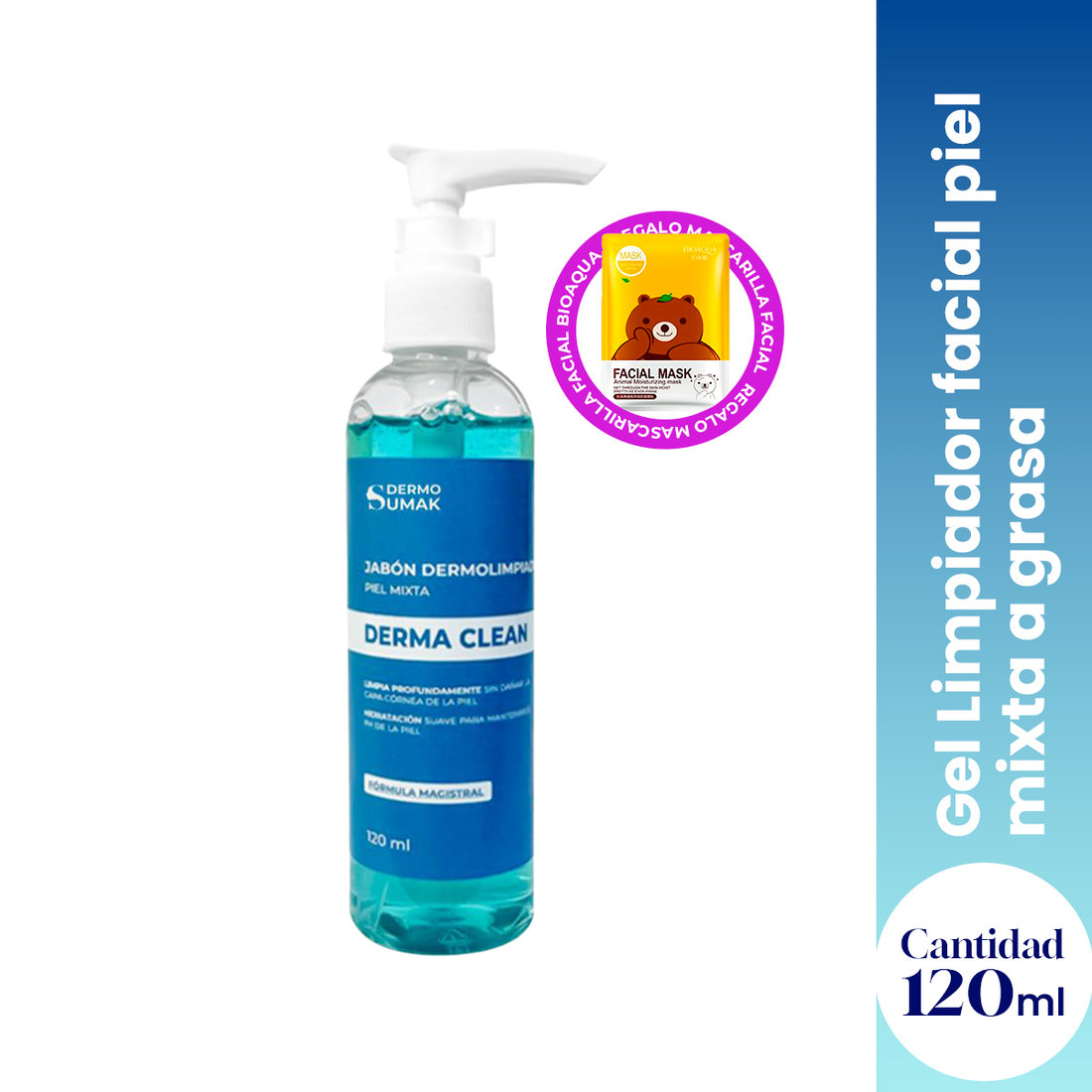 Gel Limpiador facial piel mixta a grasa 120ml - Dermo Sumak + REGALO MASCARILLA