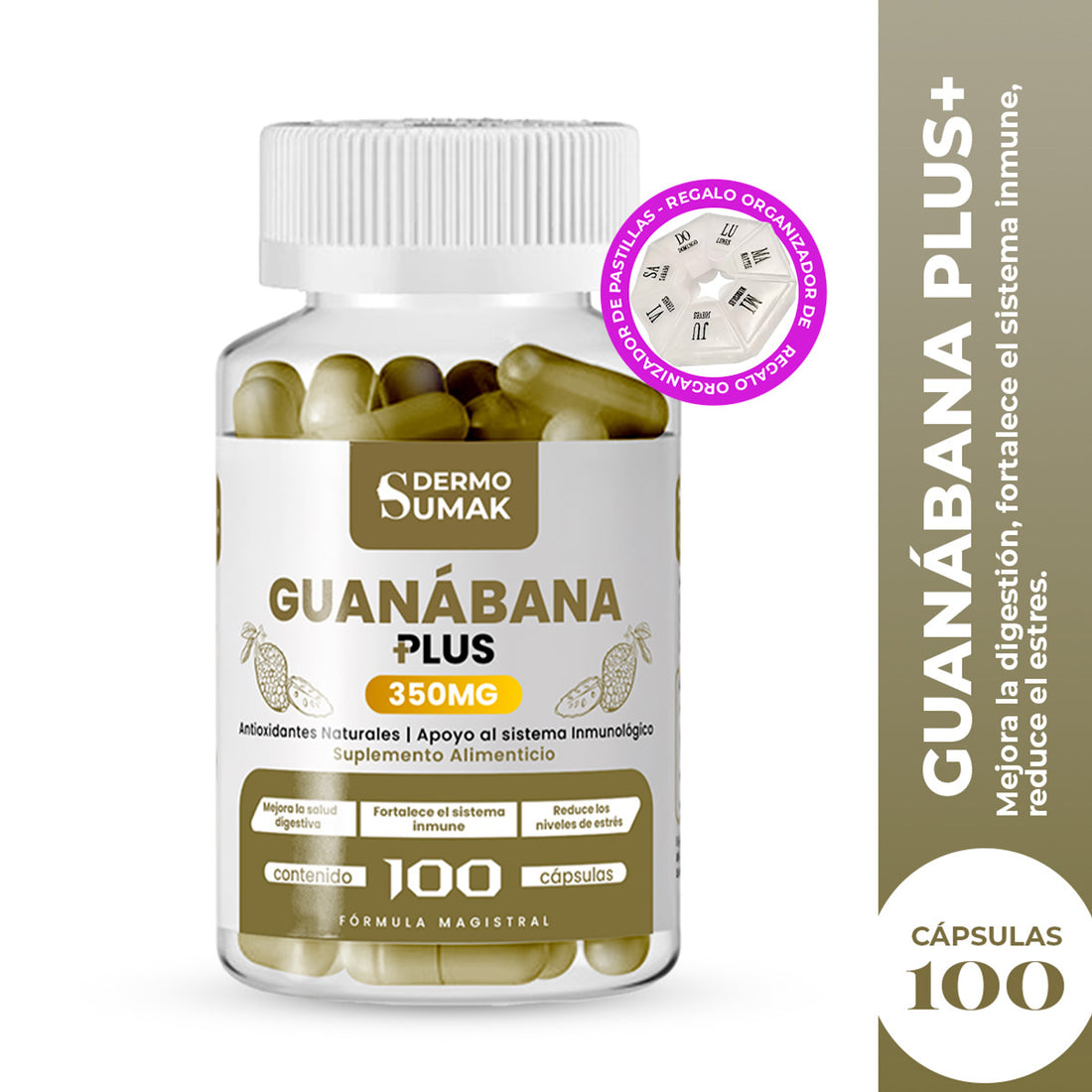 DERMO SUMAK – ENERGÍA Y CONCENTRACIÓN – GUANA BOOST PLUS+ – 100 CÁPSULAS + REGALO PASTILLERO