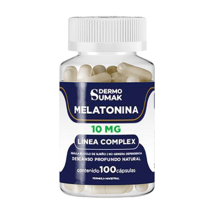 DERMOSUMAK – SUPLEMENTO PARA MEJORAR EL SUEÑO – MELATONINA 10MG – 100 CÁPSULAS +  REGALO PASTILLERO