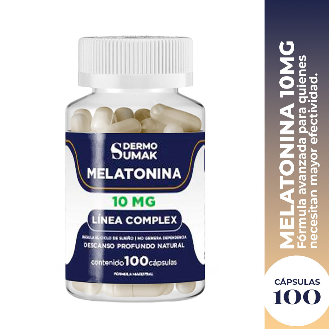 DERMOSUMAK – SUPLEMENTO PARA MEJORAR EL SUEÑO – MELATONINA 10MG – 100 CÁPSULAS +  REGALO PASTILLERO