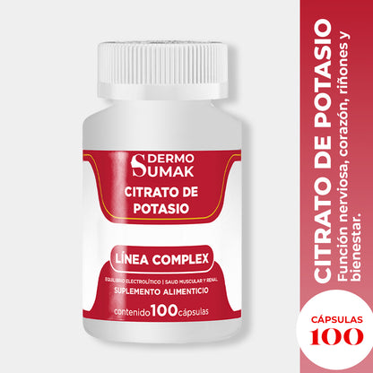 DERMO SUMAK – SUPLEMENTO PARA SALUD MUSCULAR Y NERVIOSA – CITRATO DE POTASIO SALUD MUSCULAR – 100 CÁPSULAS + REGALO PASTILLERO