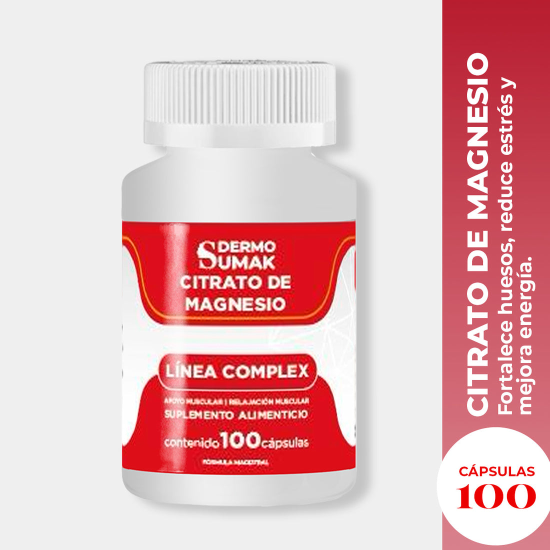 DERMO SUMAK – SUPLEMENTO PARA LA ENERGÍA Y FUNCIONES CORPORALES – CITRATO DE MAGNESIO ENERGÍA NATURAL – 100 CÁPSULAS + REGALO PASTILLERO