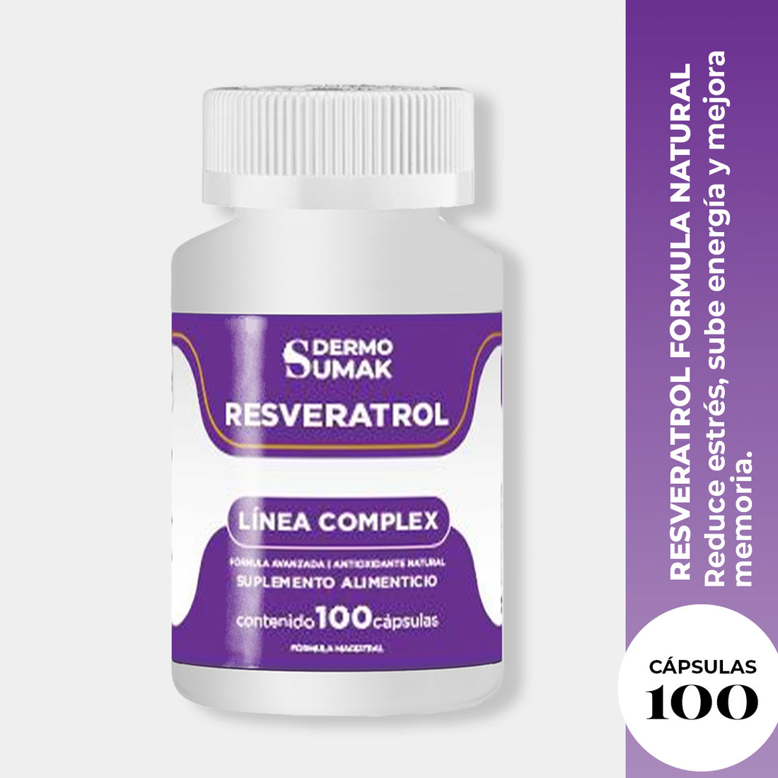 DERMO SUMAK – SUPLEMENTO ANTIOXIDANTE – RESVERATROL FÓRMULA NATURAL – 100 CÁPSULAS + REGALO PASTILLERO