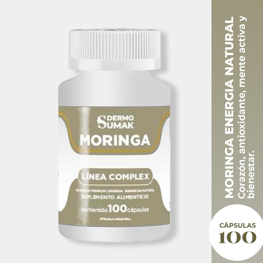DERMO SUMAK – SUPLEMENTO ENERGIZANTE NATURAL – MORINGA ENERGÍA NATURAL 100 CÁPSULAS + REGALO PASTILLERO