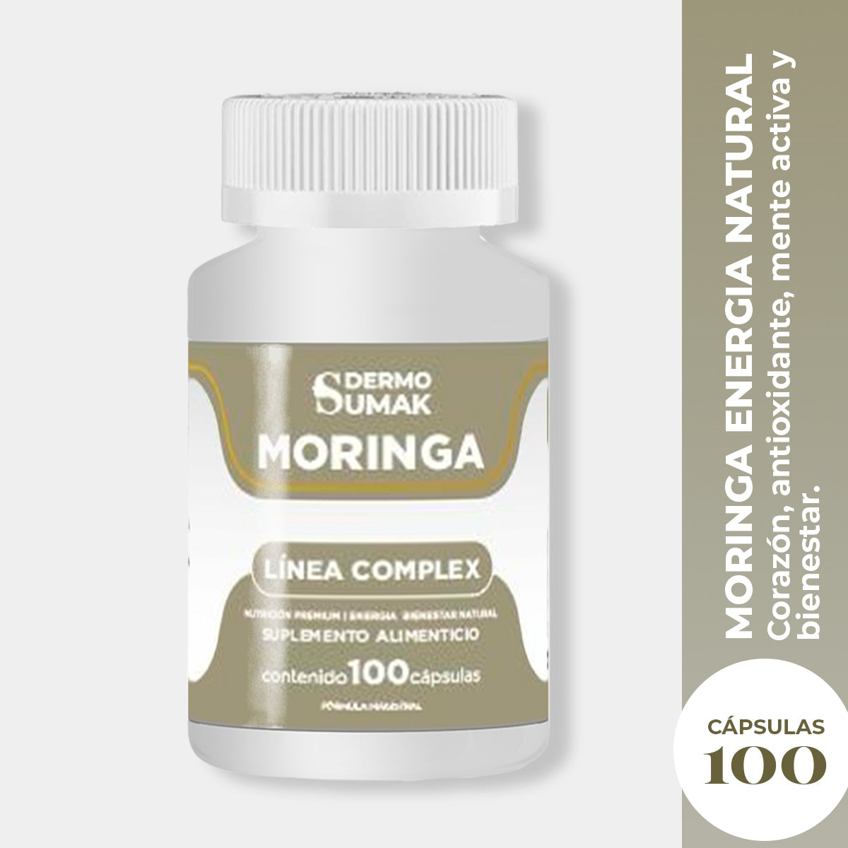 DERMO SUMAK – SUPLEMENTO ENERGIZANTE NATURAL – MORINGA ENERGÍA NATURAL 100 CÁPSULAS + REGALO PASTILLERO