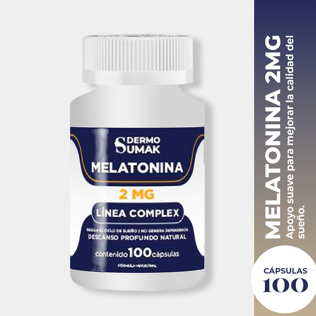 DERMO SUMAK – SUPLEMENTO PARA DESCANSO LIGERO Y NATURAL – MELATONINA 2 MG – 100 CÁPSULAS + REGALO PASTILLERO