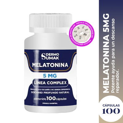 DERMO SUMAK – SUPLEMENTO PARA UN DESCANSO NATURAL Y REPARADOR – MELATONINA 5 MG – 100 CÁPSULAS +  REGALO PASTILLERO