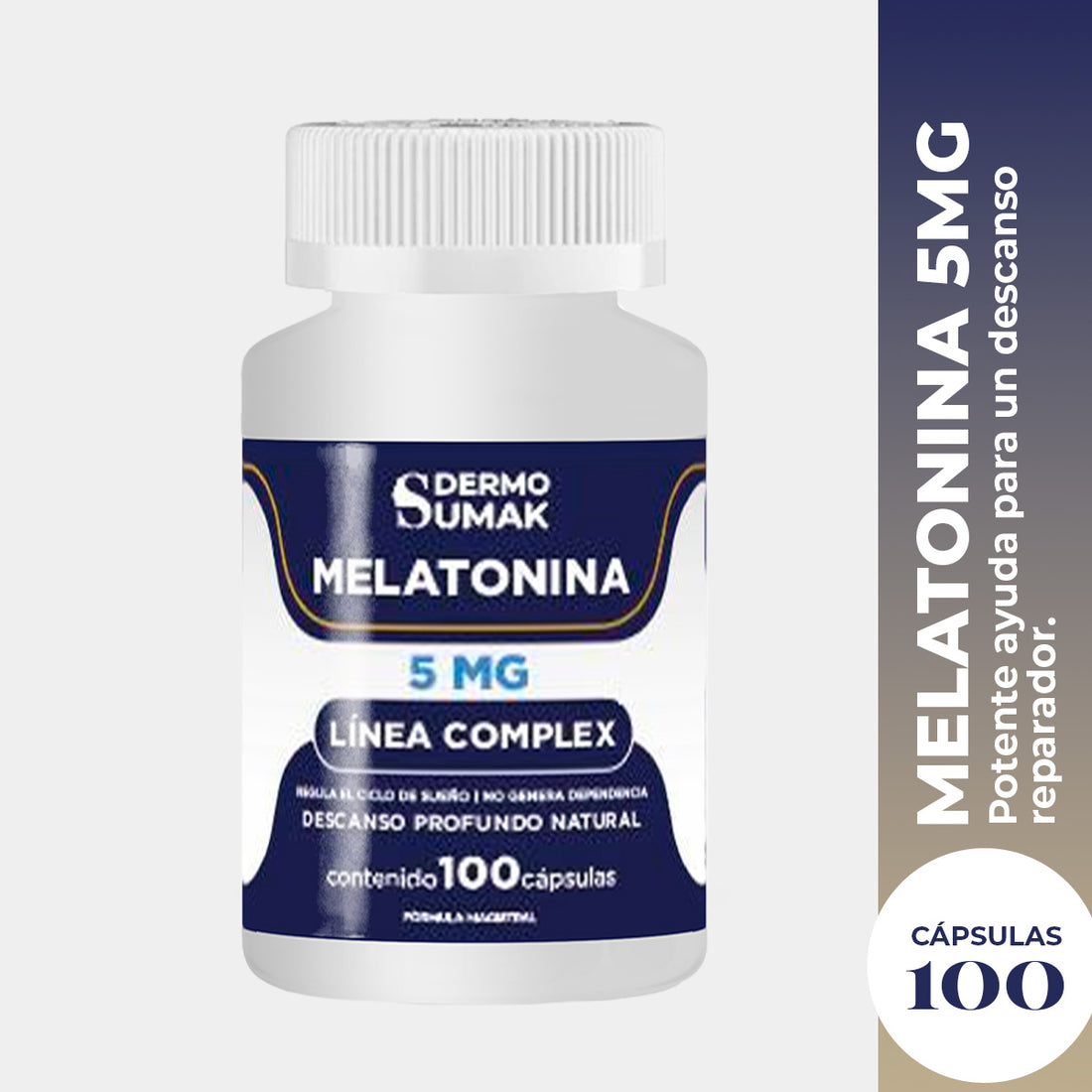 DERMO SUMAK – SUPLEMENTO PARA UN DESCANSO NATURAL Y REPARADOR – MELATONINA 5 MG – 100 CÁPSULAS +  REGALO PASTILLERO
