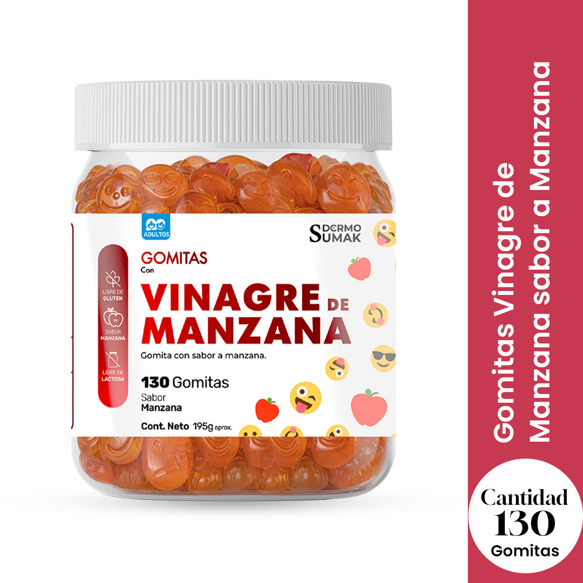 GOMITAS VINAGRE DE MANZANA - ADULTO 130 GOMITAS - DERMO SUMAK