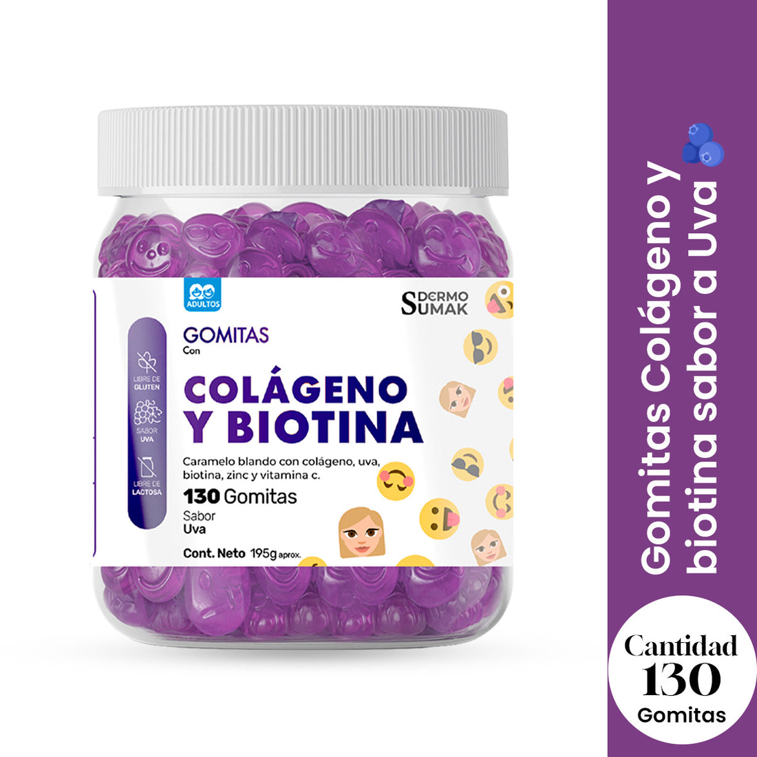 GOMITAS COLÁGENO Y BIOTINA - ADULTO 130 GOMITAS - DERMO SUMAK