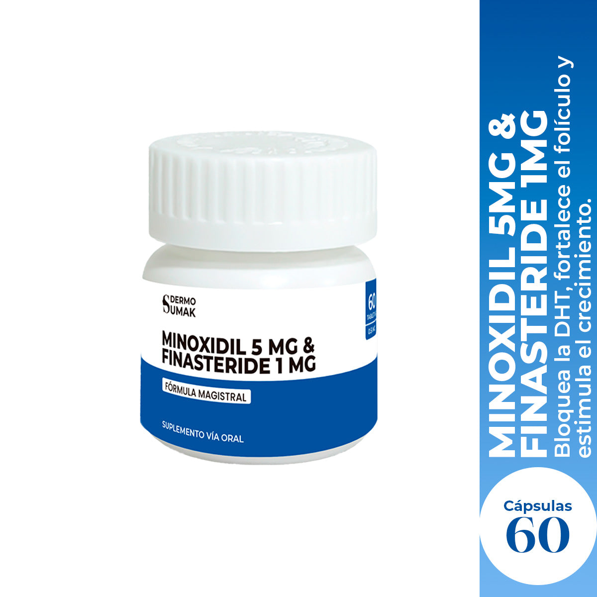 Finasteride 1 mg &amp; Minoxidil 5 mg x 60 Cápsulas- Dermo Sumak + REGALO PASTILLERO