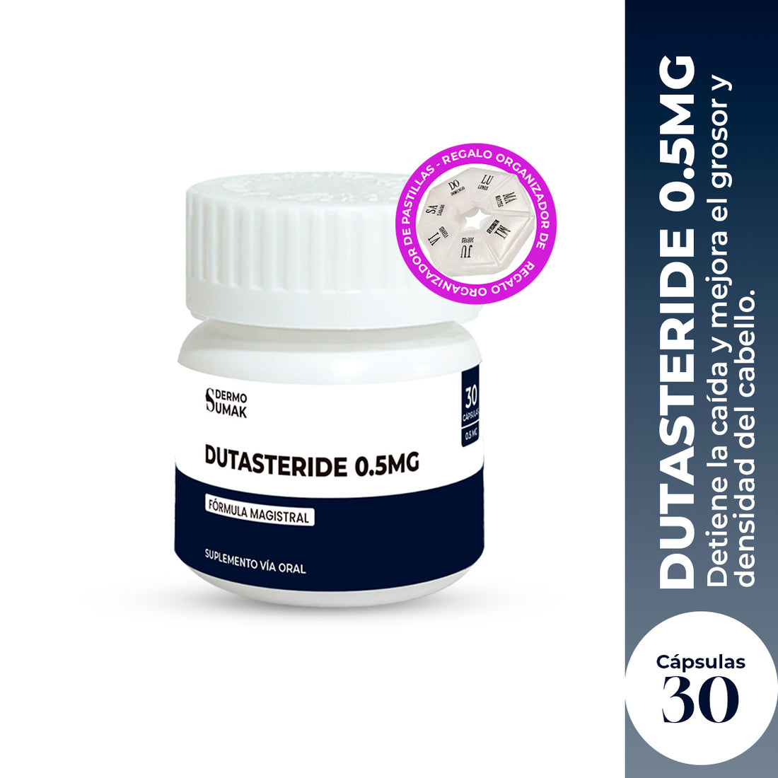 Dutasteride 0.5 mg x 30 Cápsulas - Dermo Sumak + REGALO PASTILLERO