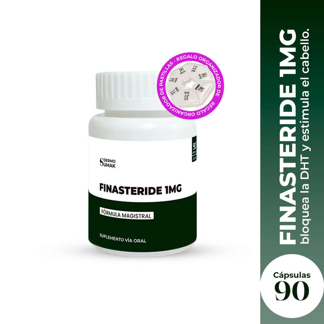 Finasteride 1 mg x 90 Cápsulas - Dermo Sumak + REGALO PASTILLERO