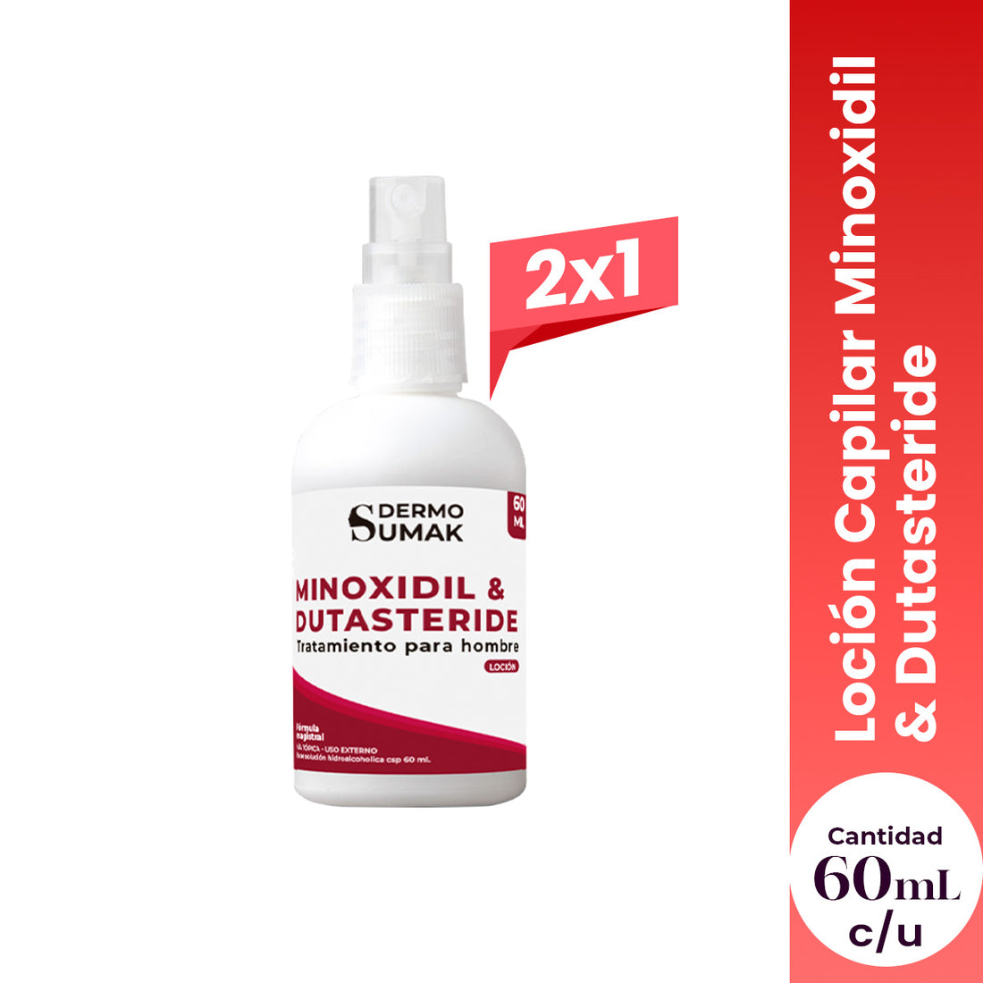 2X1 – Loción Capilar Anticaída – Minoxidil 5% &amp; Dutasterida 0,5% 60ml – Dermo Sumak