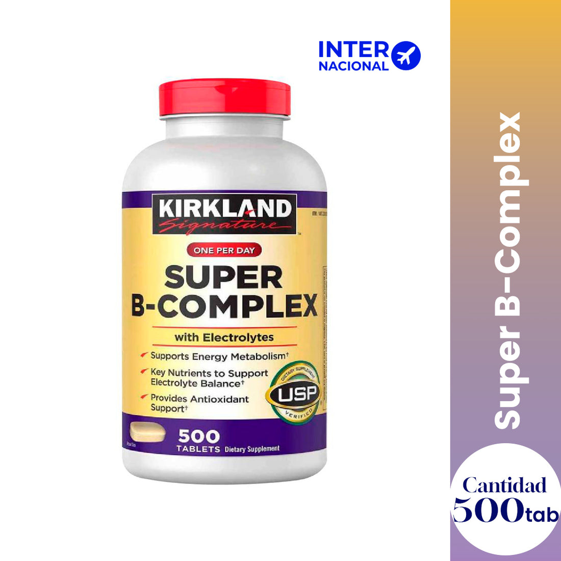 KIRKLAND SIGNATURE – SUPLEMENTO MULTIVITAMÍNICO SUPER B COMPLEX + ELECTROLITOS – 500 tabletas