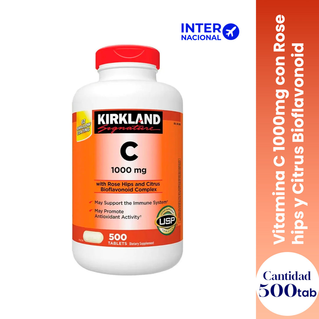 KIRKLAND – SUPLEMENTO VITAMINA C CON ESCARAMUJOS Y BIOFLAVONOIDES – 1000 MG – 500 TABLETAS