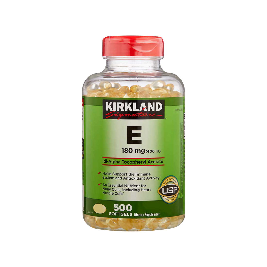 KIRKLAND SIGNATURE – SUPLEMENTO VITAMINA E 180 MG (400 UI) – APOYO CARDIOVASCULAR Y ANTIOXIDANTE – 500 CÁPSULAS BLANDAS