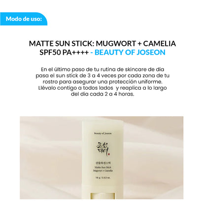 Relief Sun Rice + Probiotics - Matte Sun Stick Mugwort + Camelia SPF 50+ 18g - Beauty of Joseon