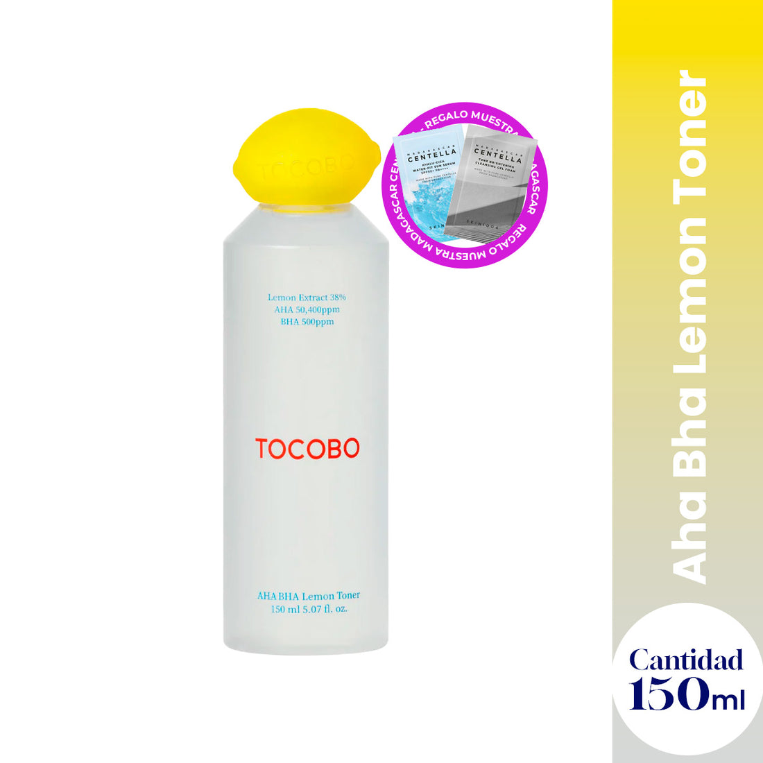 TOCOBO - Tónico facial exfoliante - Cuidado de poros y luminosidad - AHA BHA Lemon Toner 150 ml + REGALO MINI SACHETS