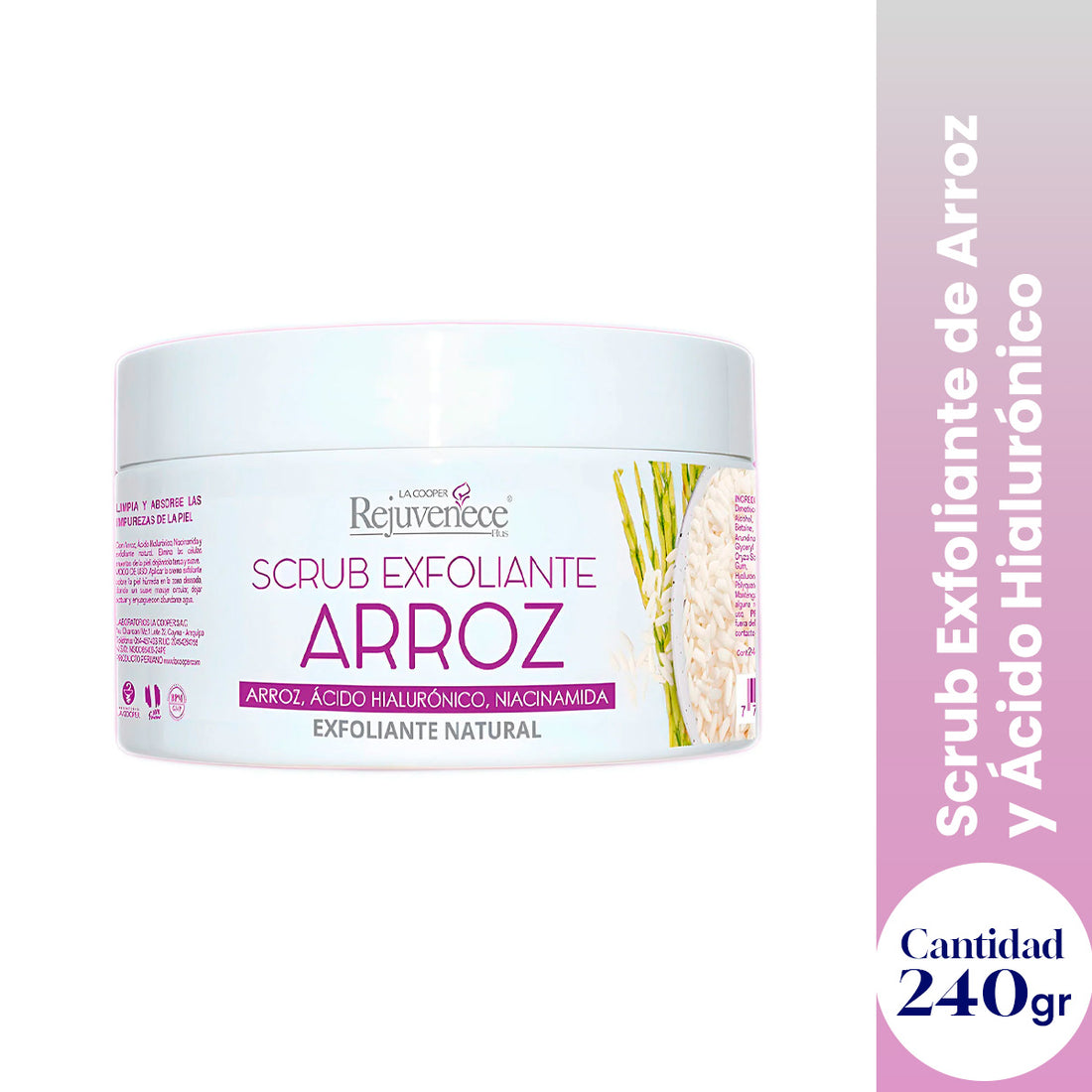 SCRUB EXFOLIANTE CON ARROZ + HIALURÓNICO Y NIACINAMIDA X 240G - LA COOPER
