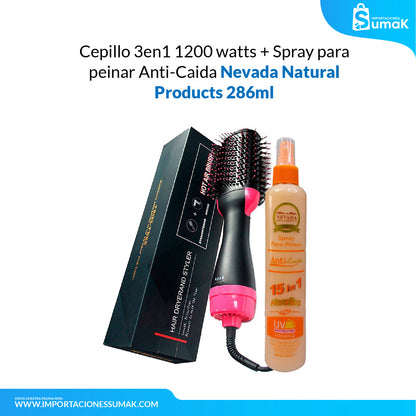 Cepillo 3en1 1200 watts + Spray para peinar Anti-Caida