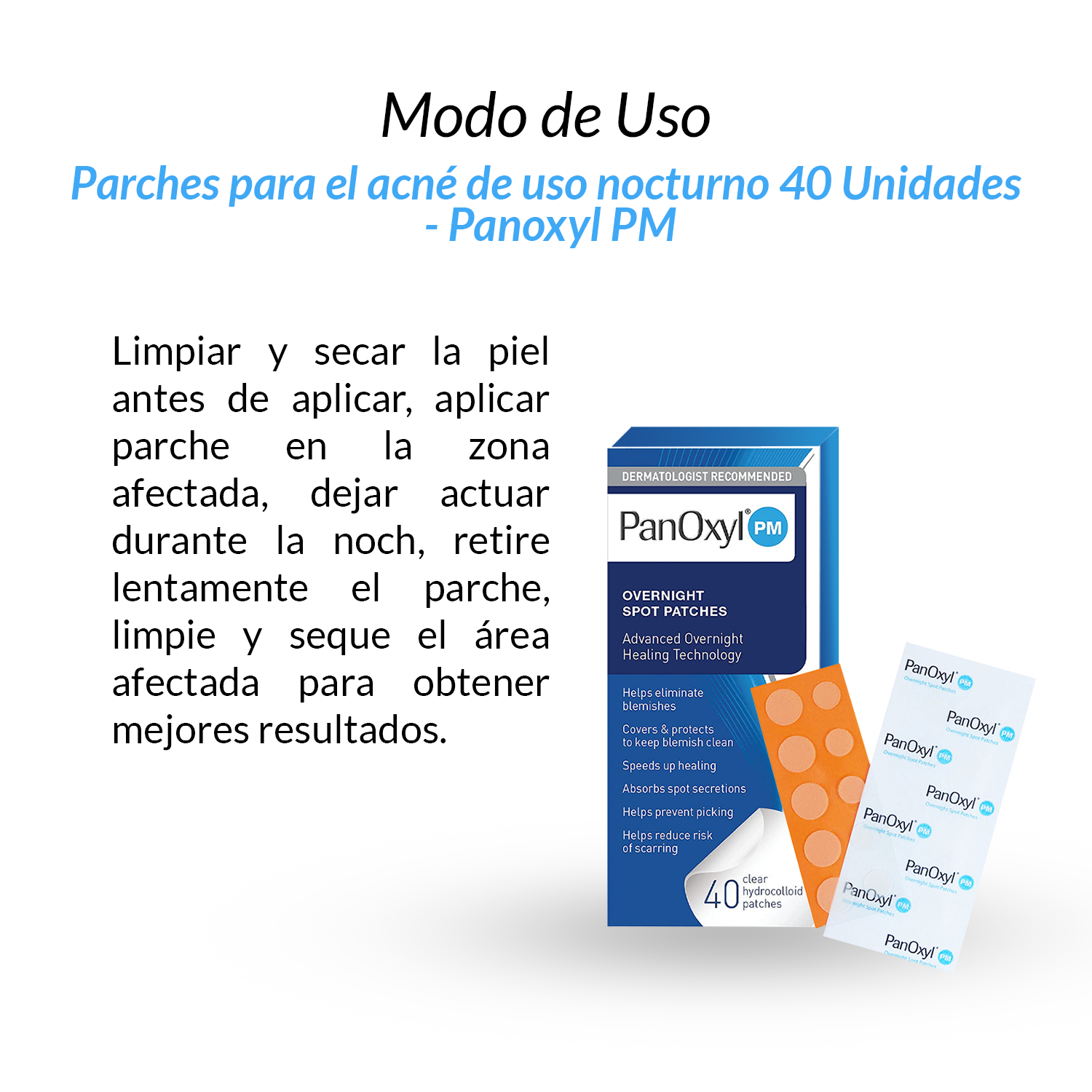 Parches para el acné de uso nocturno 40 Unidades Panoxyl PM