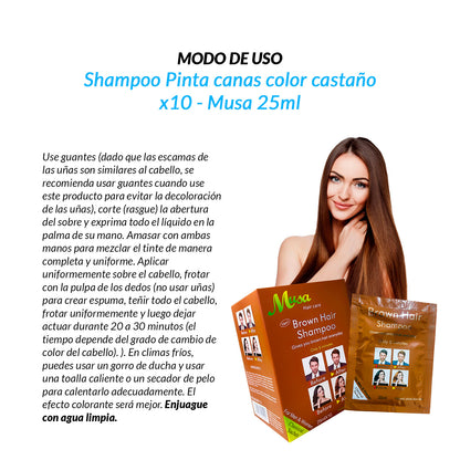 Shampoo pinta canas color castaño x10 - Musa 25ml