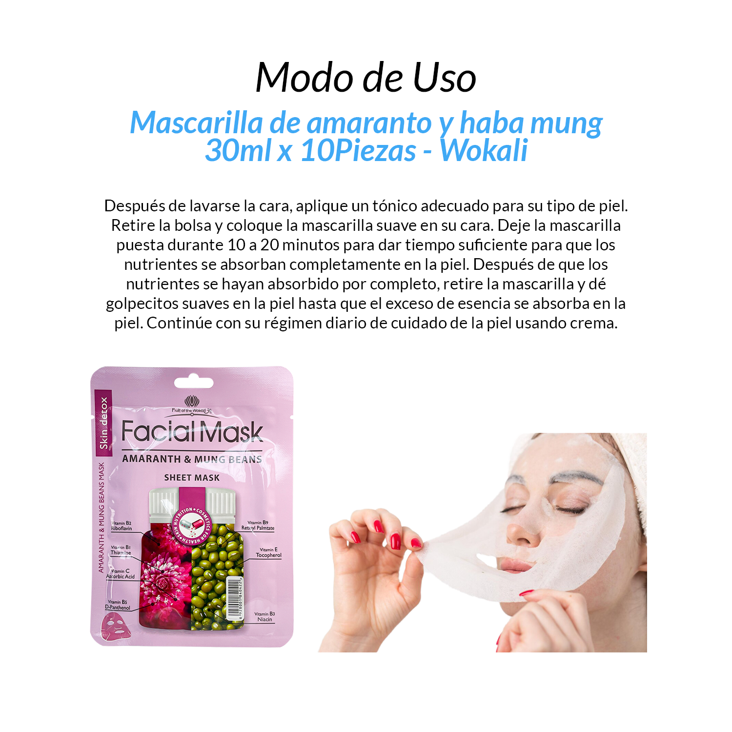 Mascarilla de amaranto y haba mung 30ml x 10 Piezas – Wokali