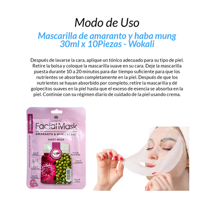 Mascarilla de amaranto y haba mung 30ml x 10 Piezas – Wokali