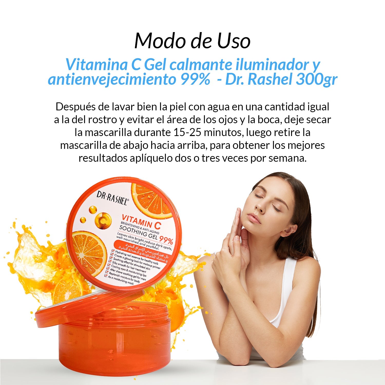 Vitamina C Gel calmante iluminador y antienvejecimiento 99% 300gr
