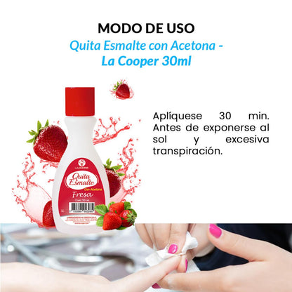 Quita Esmalte con Acetona Fresa 30ml - La Cooper