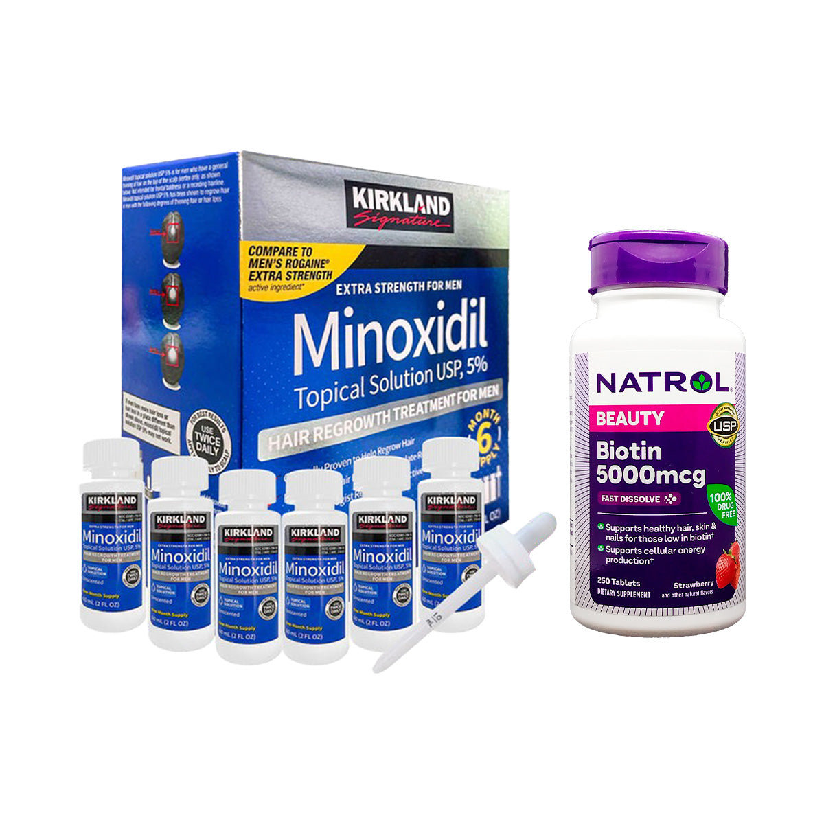6 Minoxidil liquido kirkland más Biotina Natrol Beauty 5,000 mcg