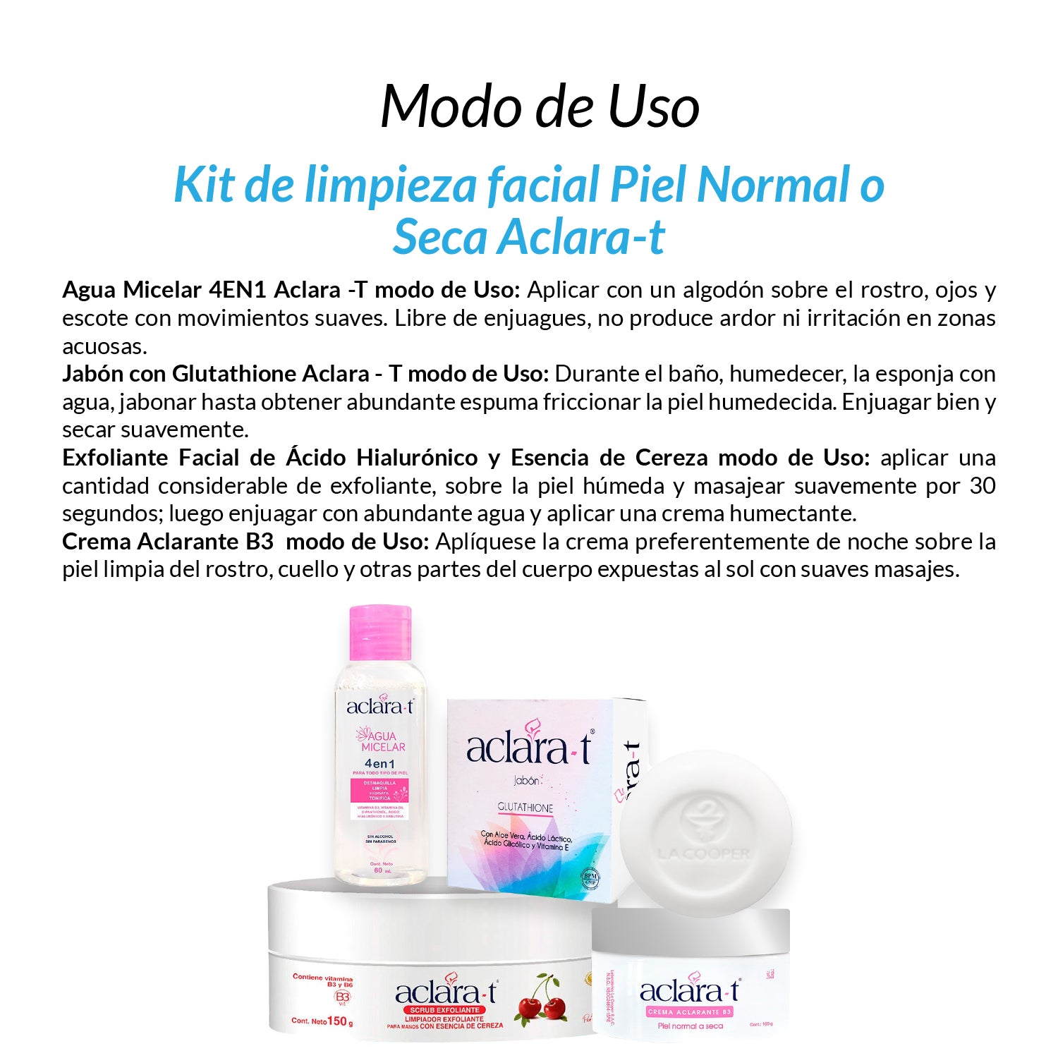 Kit de limpieza facial Piel Normal o Seca Aclara-t