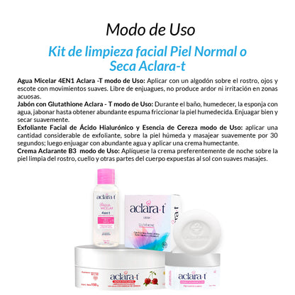 Kit de limpieza facial Piel Normal o Seca Aclara-t