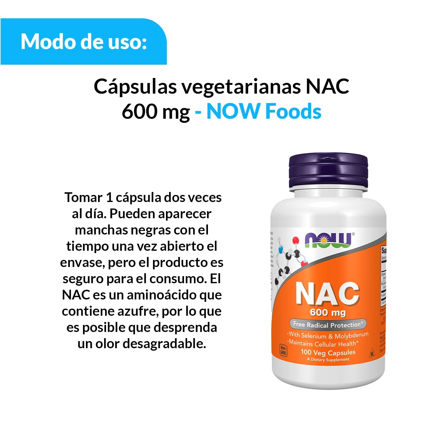 Cápsulas vegetarianas NAC 600 mg - NOW Foods