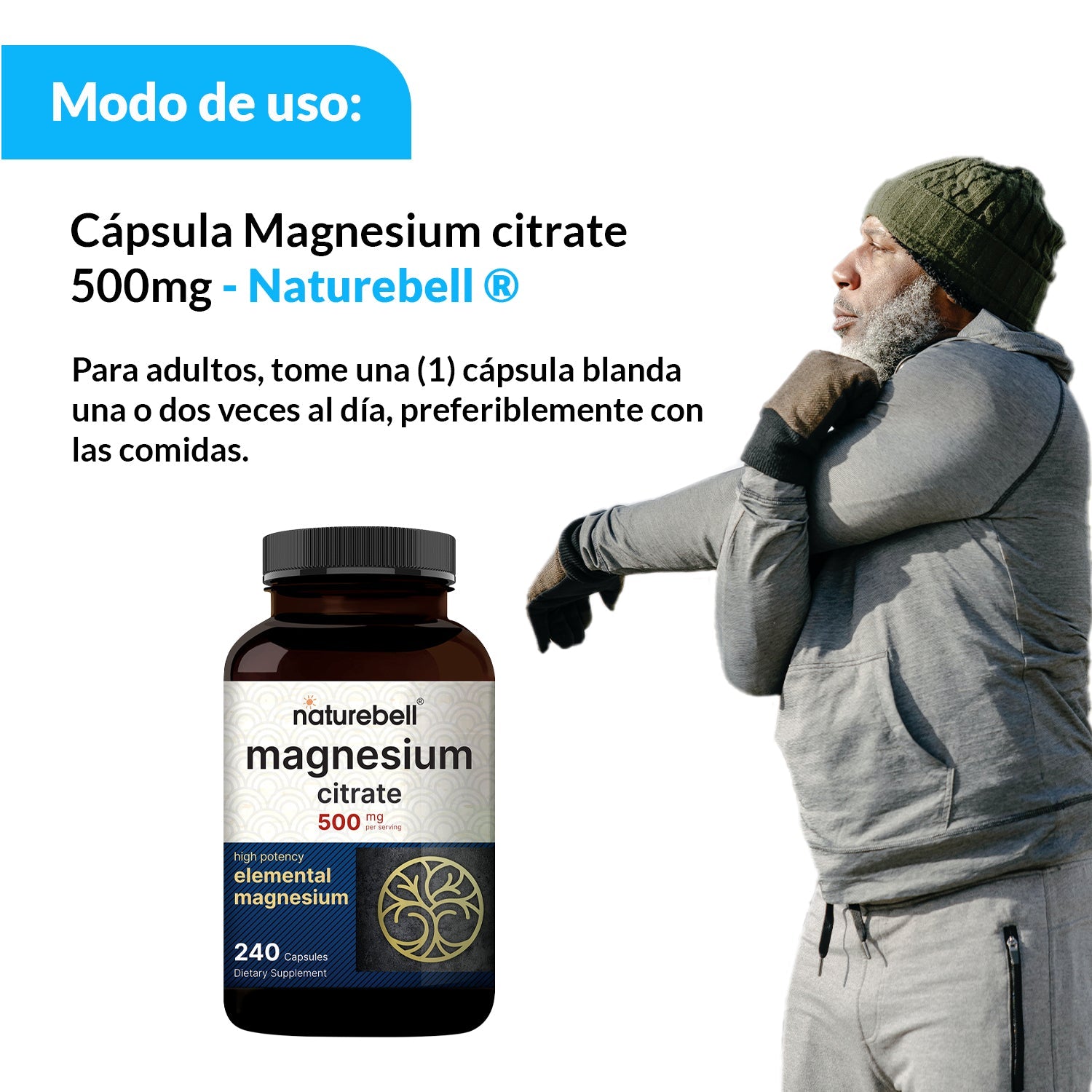 Cápsula Magnesium citrate 500mg - Naturebell