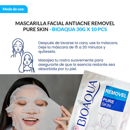 MASCARILLA FACIAL ANTIACNE REMOVEL PURE SKIN 30 g X 10 pcs – BIOAQUA